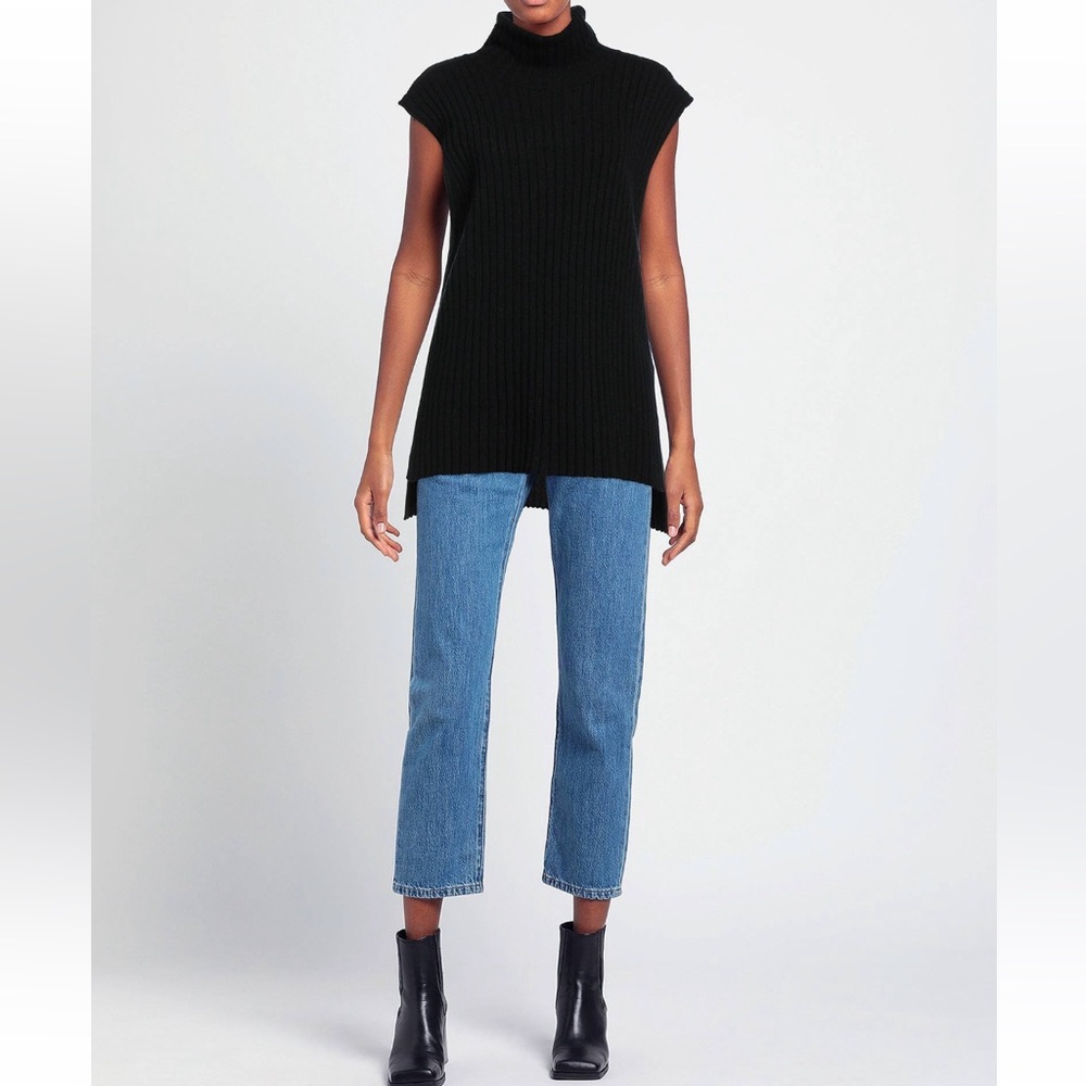 Cashmere Black Sleeveless Turtleneck Sweater Dress
